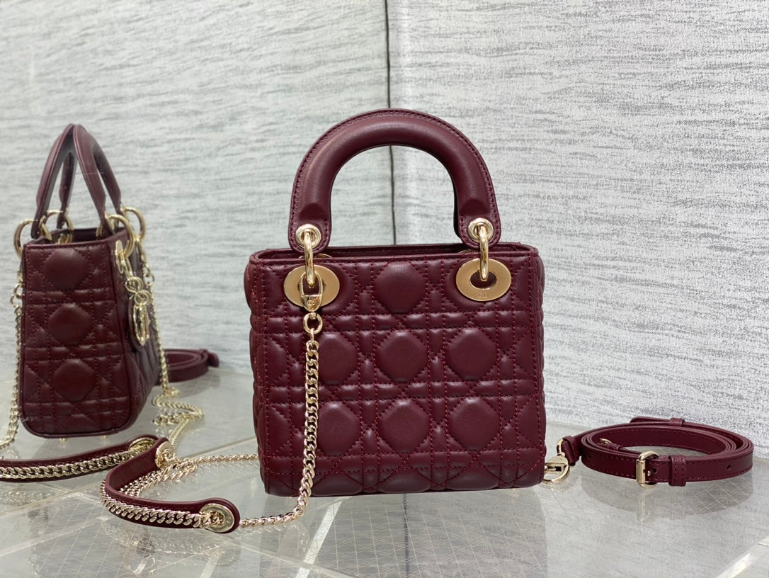DIOR mini lady 17 wine lambskin