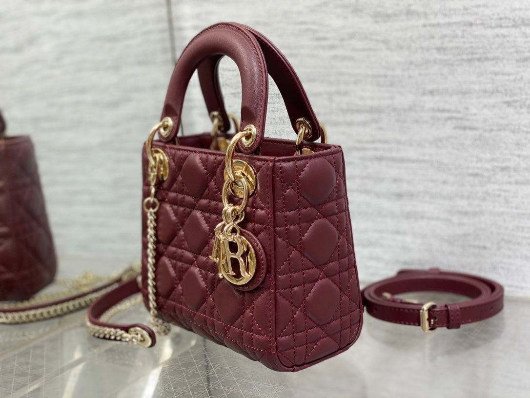 DIOR mini lady 17 wine lambskin