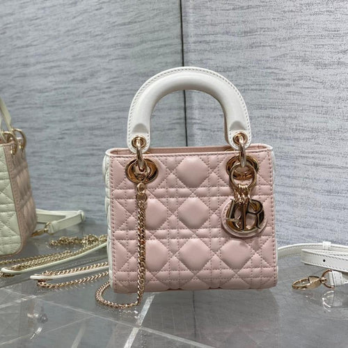 DIOR mini lady 17 pink white lambskin
