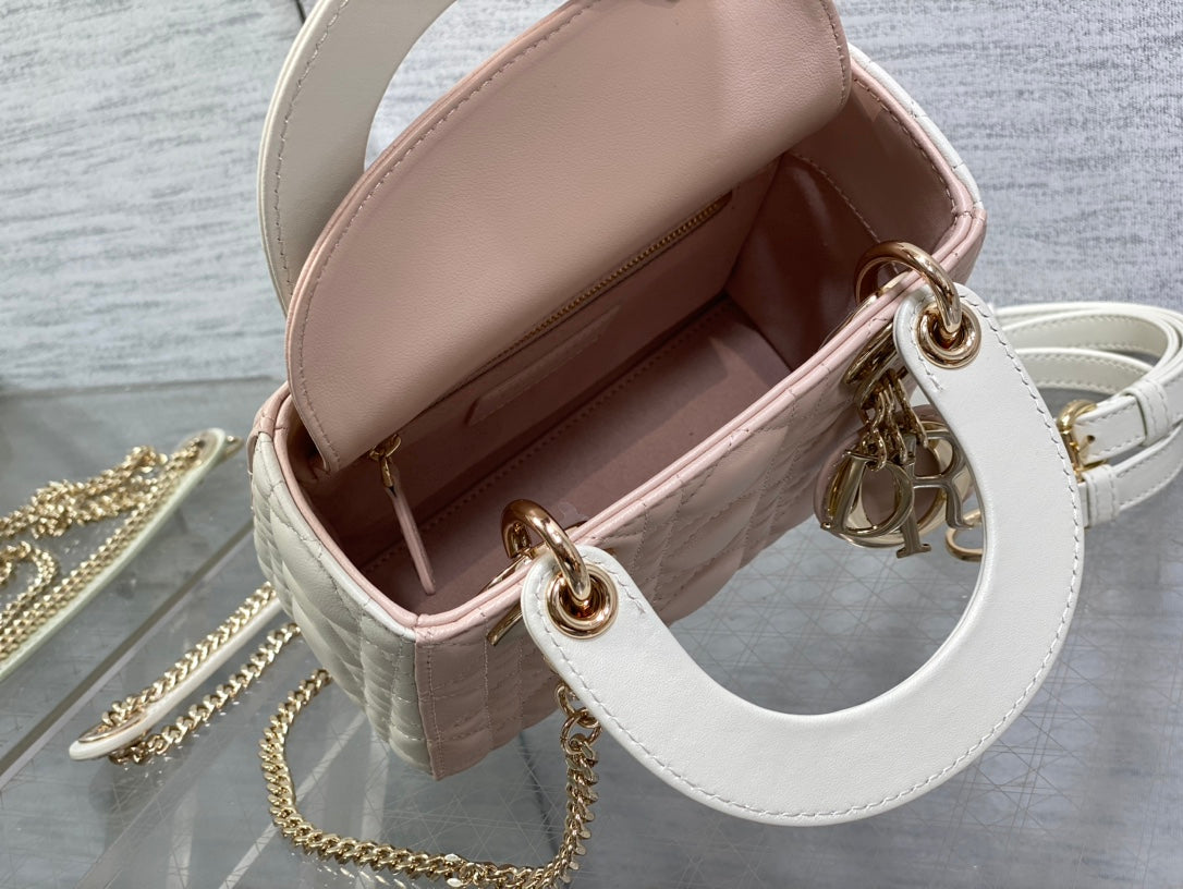 DIOR mini lady 17 pink white lambskin