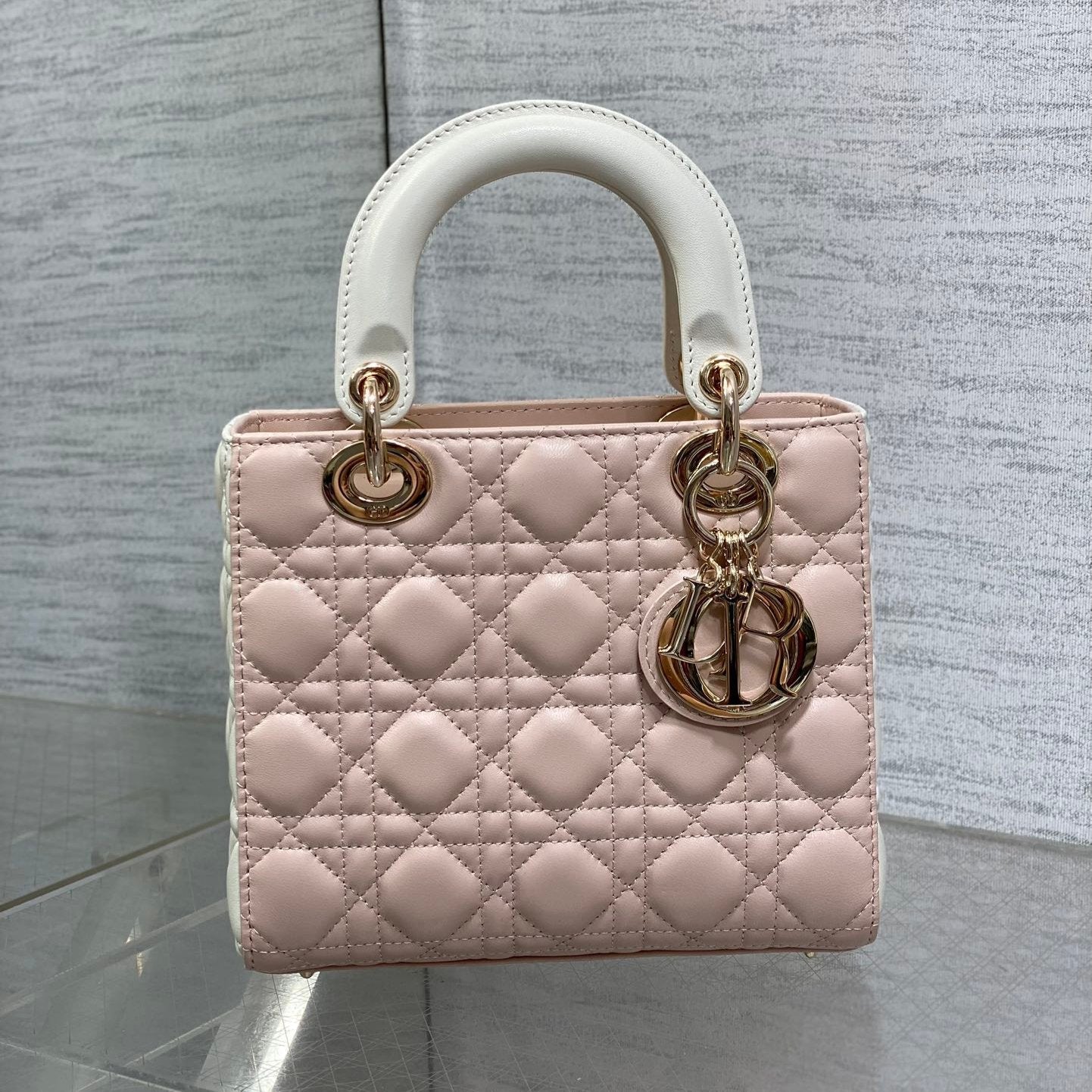 DIOR small lady 20 pink white lambskin