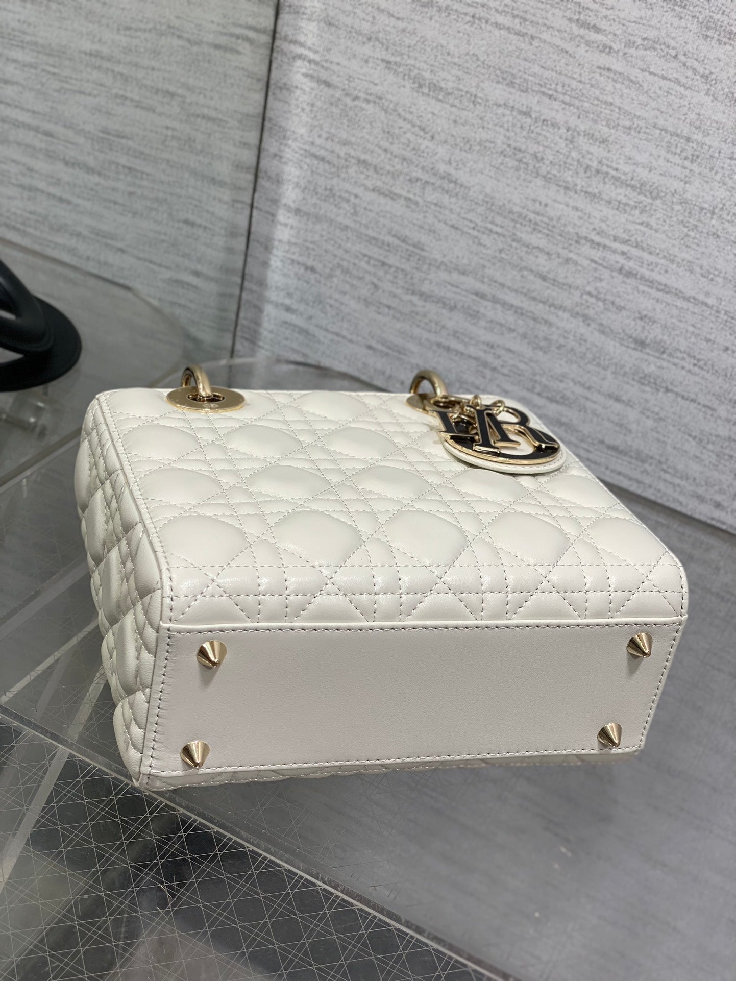 DIOR small lady 20 white black lambskin