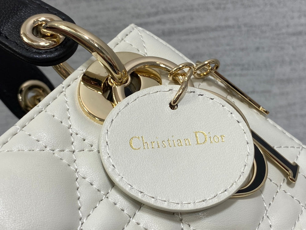 DIOR mini lady 17 white black lambskin