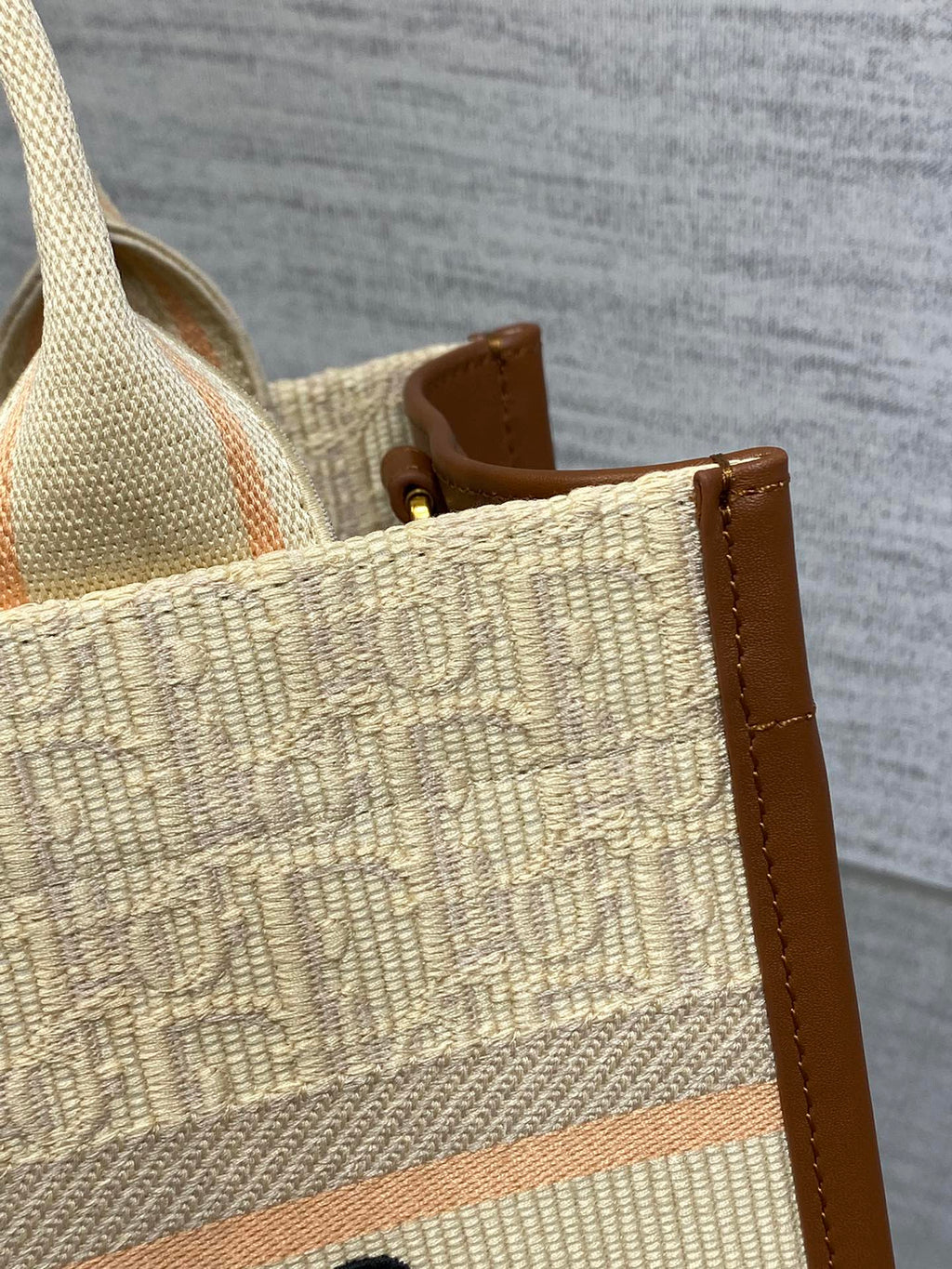 DIOR Small Book Tote 27 Beige Oblique Embroidered Raffia Camel Calfskin