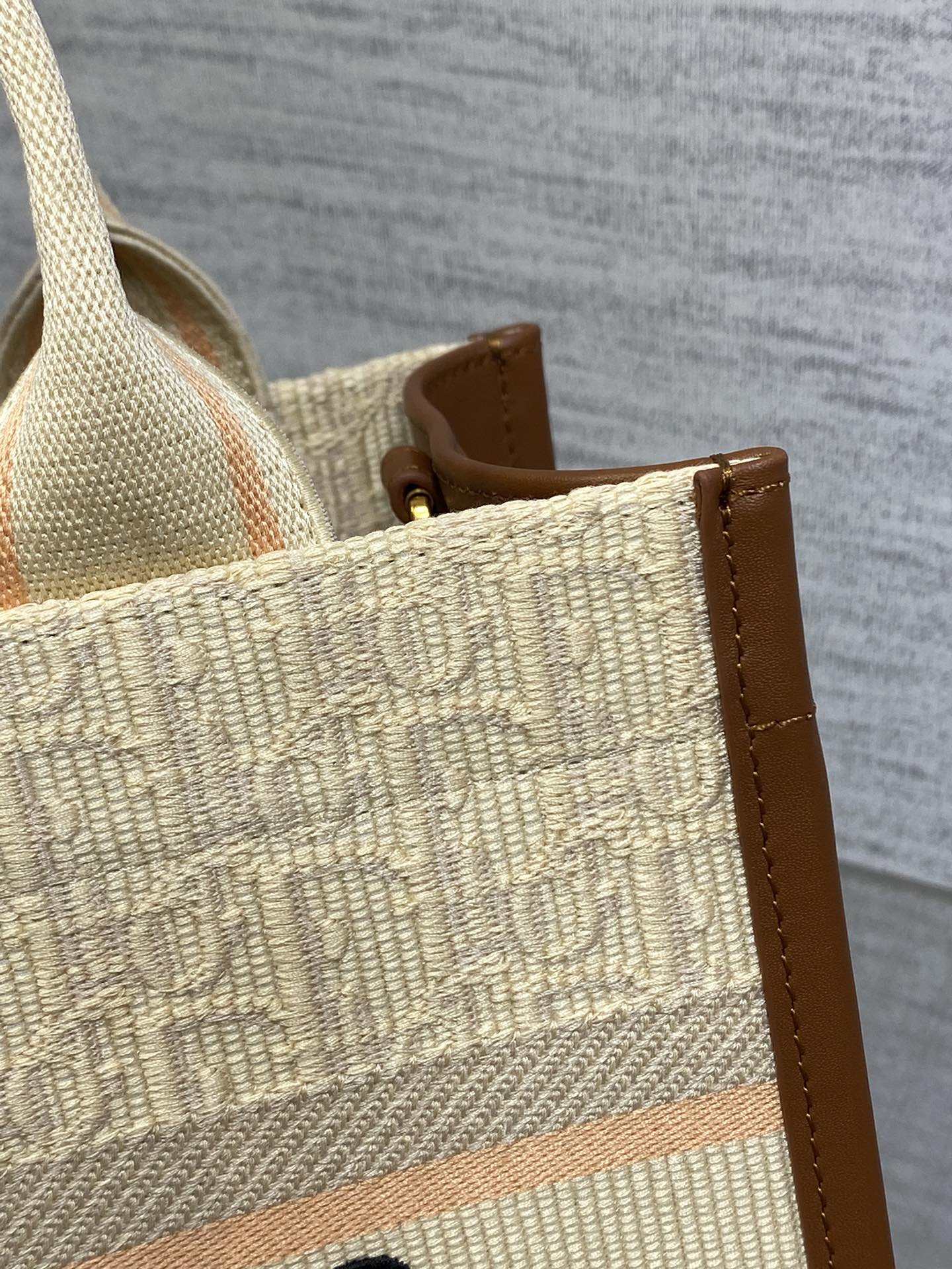 DIOR Small Book Tote 27 Beige Oblique Embroidered Raffia Camel Calfskin