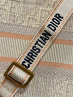 DIOR Small Book Tote 27 Beige Oblique Embroidered Raffia Camel Calfskin