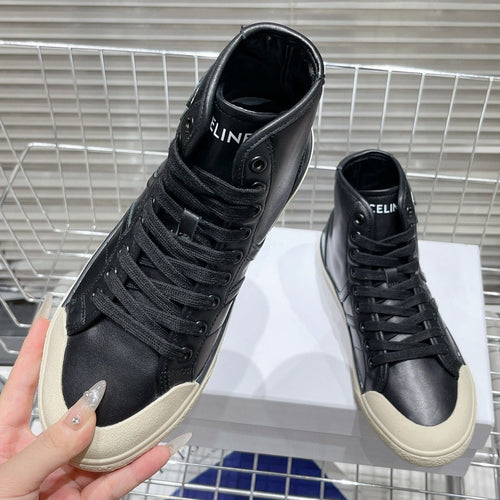 Celine MID LOW LACE-UP ALAN SNEAKERS WITH TRIOMPHE PATCH IN CALFSKIN BLACK