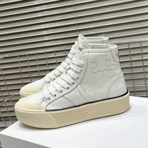 Celine MID LOW LACE-UP ALAN SNEAKERS WITH TRIOMPHE PATCH IN CALFSKIN OPTIC WHITE