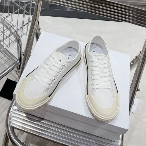Celine JANE SNEAKERS LOW LACE-UP WITH TRIOMPHE PATCH IN CANVAS AND CALFSKIN WHITE