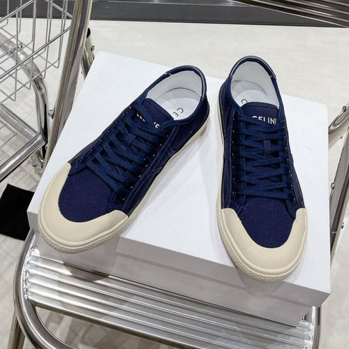 Celine JANE SNEAKERS LOW LACE-UP WITH TRIOMPHE PATCH IN CANVAS AND CALFSKIN NAVY