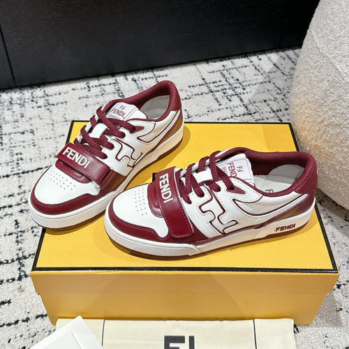 FENDI FENDI MATCH LOW-TOPS IN BURGUNDY RED MIX WHITE CALFSKIN