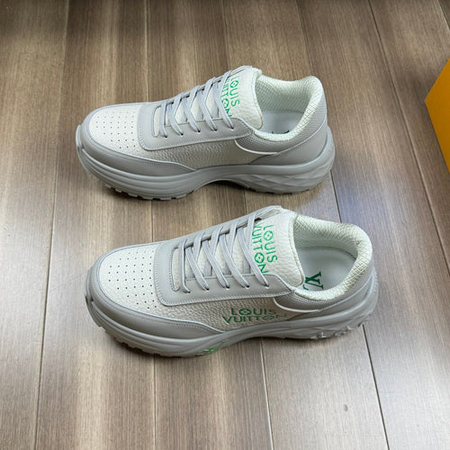 Louis Vuitton SPORT SNEAKER IN WHITE MIX GREY CALFSKIN WITH GREEN LOGO