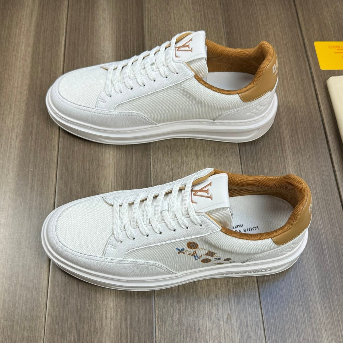 Louis Vuitton TRAINER SNEAKER WHITE MIX COPPER BROWN CALFSKIN AND BREATHABLE FABRIC