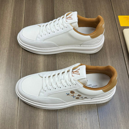 Louis Vuitton TRAINER SNEAKER WHITE MIX COPPER BROWN CALFSKIN AND BREATHABLE FABRIC