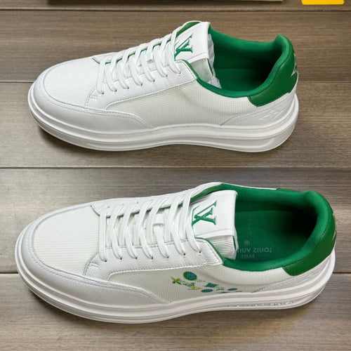 Louis Vuitton TRAINER SNEAKER WHITE MIX GREEN CALFSKIN AND BREATHABLE FABRIC