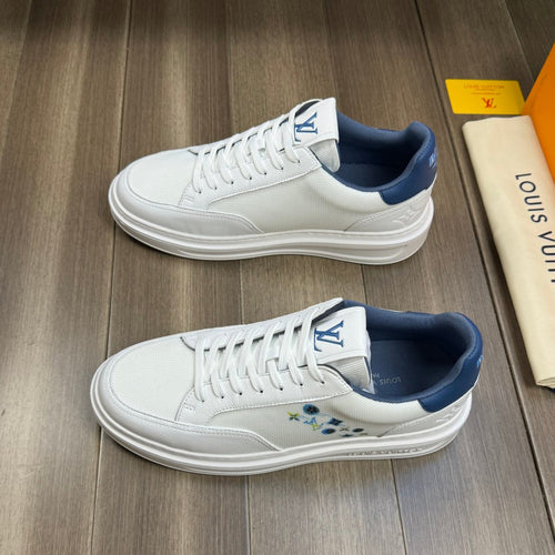 Louis Vuitton TRAINER SNEAKER WHITE MIX NAVY BLUE CALFSKIN AND BREATHABLE FABRIC
