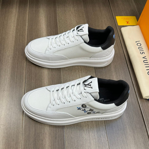 Louis Vuitton TRAINER SNEAKER WHITE AND BLACK CALFSKIN AND BREATHABLE FABRIC