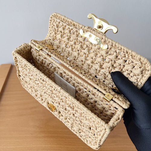 Celine CHAIN SHOULDER BAG 20CM RAFFIA EFFECT TEXTILE NATURAL