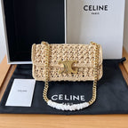 Celine CHAIN SHOULDER BAG 20CM RAFFIA EFFECT TEXTILE NATURAL