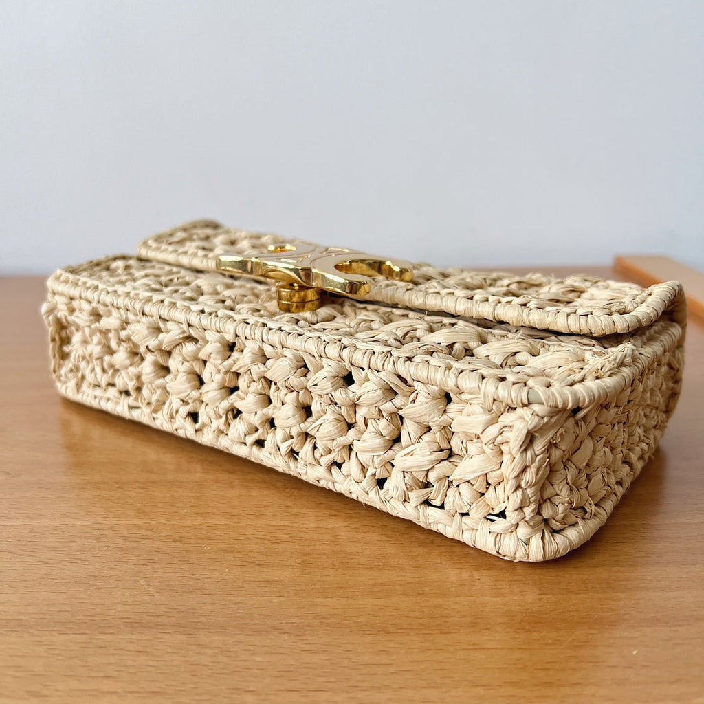 Celine CHAIN SHOULDER BAG 20CM RAFFIA EFFECT TEXTILE NATURAL