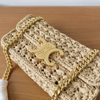 Celine CHAIN SHOULDER BAG 20CM RAFFIA EFFECT TEXTILE NATURAL