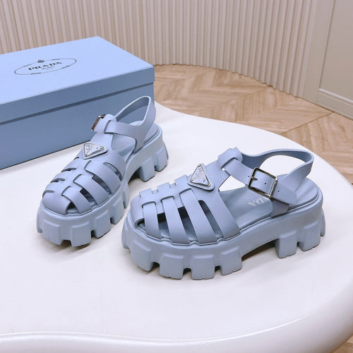 PRADA Rubber Monolith Sandals 55 Baby Blue