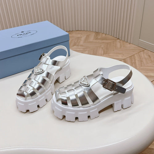 PRADA Rubber Monolith Sandals 55 Silver White