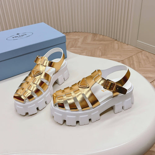 PRADA Rubber Monolith Sandals 55 Gold White