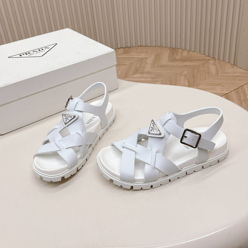 PRADA Interwoven Straps Sandals 30 White