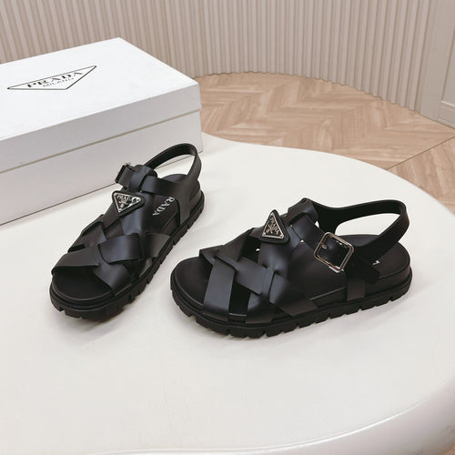 PRADA Interwoven Straps Sandals 30 Black