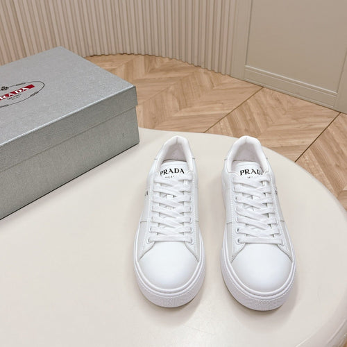 PRADA LEATHER LOGO OUTLET SNEAKERS WHITE CALFSKIN
