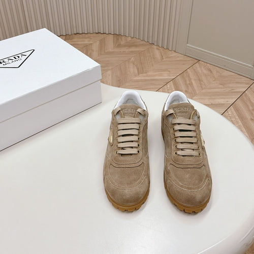 PRADA FADED SUEDE SNEAKERS PEANUT