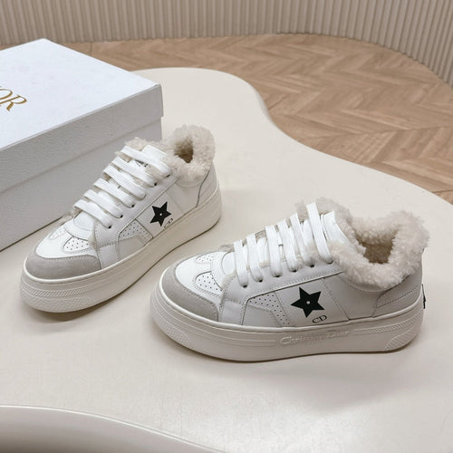 DIOR  DIOR Star Platform Sneaker Fleece Lining White Lambskin And Suede