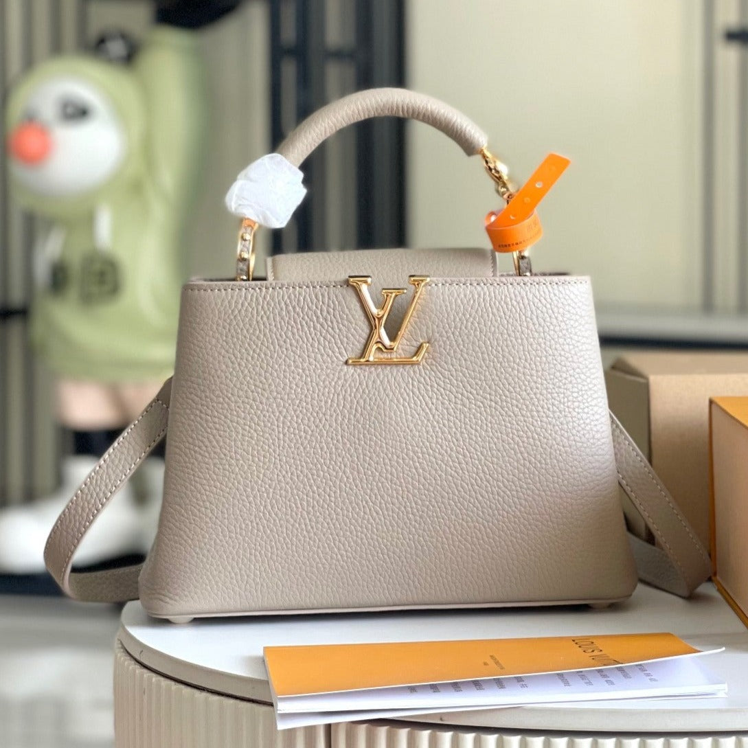Louis Vuitton CAPUCINES BB 27 DARK BEIGE TAURILLON GOLD HARDWARE