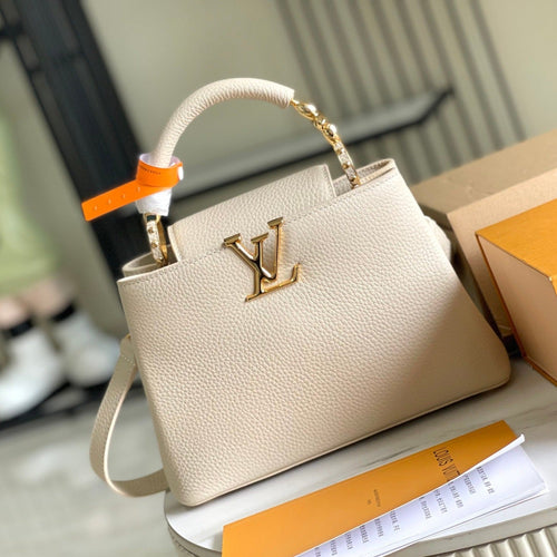Louis Vuitton CAPUCINES BB 27 BEIGE TAURILLON GOLD HARDWARE