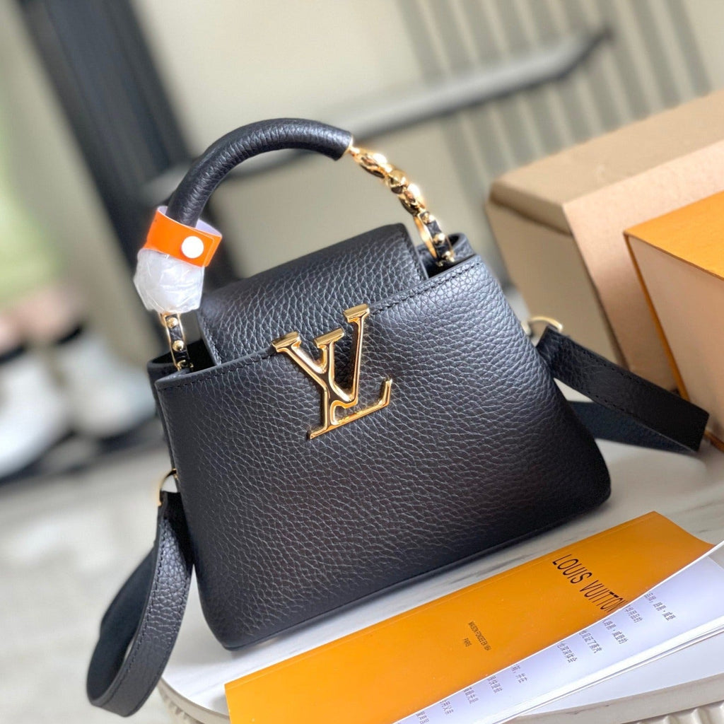 Louis Vuitton CAPUCINES MINI 21 BLACK TAURILLON GOLD HARDWARE