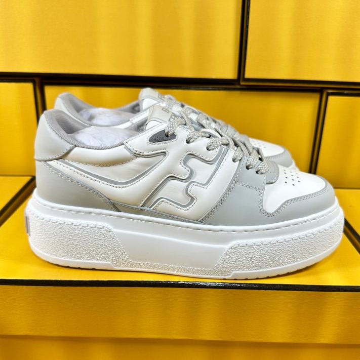FENDI FENDI THICK-SOLDED SNEAKER IN WHITE MIX GREY LAMBSKIN