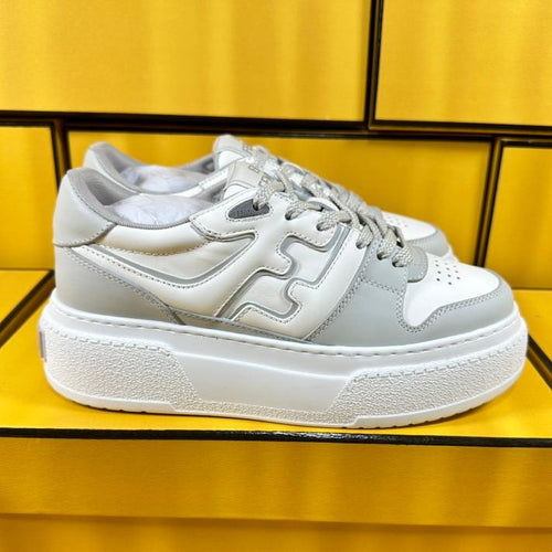 FENDI FENDI THICK-SOLDED SNEAKER IN WHITE MIX GREY LAMBSKIN