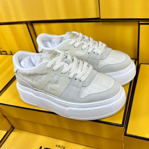 FENDI FENDI THICK-SOLDED SNEAKER IN WHITE SUEDE AND MONOGRAM FABRIC