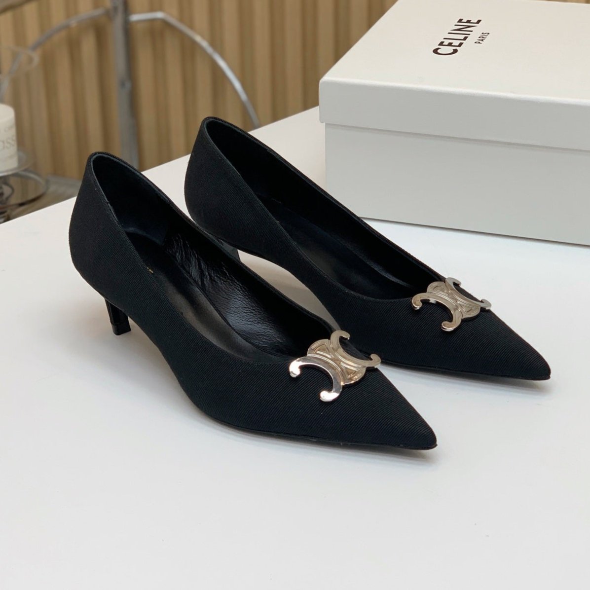 Celine MEDIUM-HEELED 50MM PUMP IN BLACK SUEDE