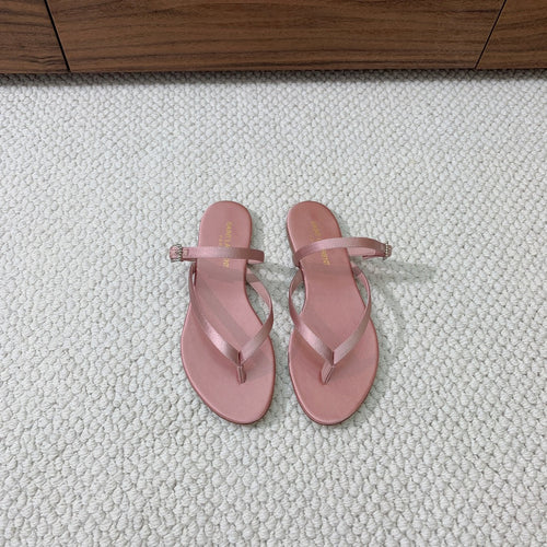 Saint Laurent SL CRYSTAL BUCKLE THONG SANDAL LIGHT PINK SATIN