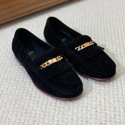 Celine LUCO LOAFER WITH FRINGES IN BLACK SUEDE