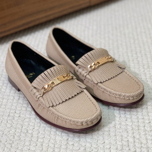 Celine LUCO LOAFER WITH FRINGES IN KHAKI BROWN LAMBSKIN