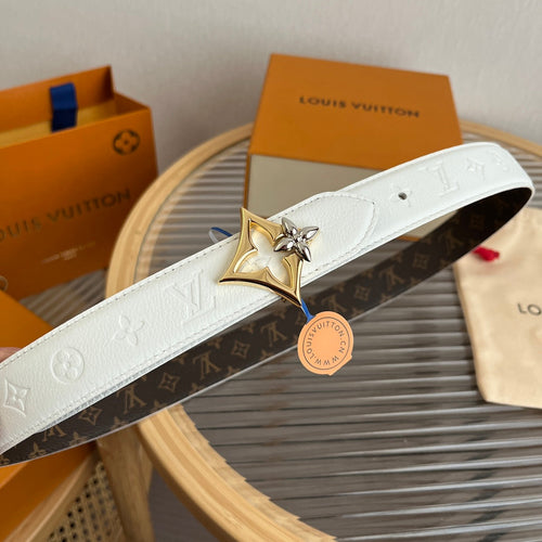 Louis Vuitton Flowergram 30mm Reversible Belt White Brown Empreinte Calfskin