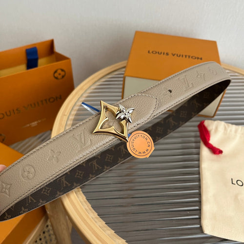 Louis Vuitton Flowergram 30mm Reversible Belt Grey Brown Empreinte Calfskin