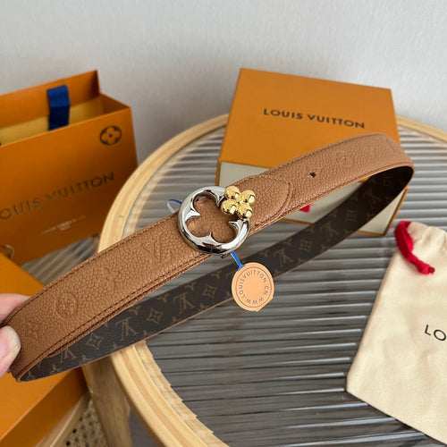 Louis Vuitton Flowergram Round 30mm Reversible Belt Brown Empreinte Calfskin