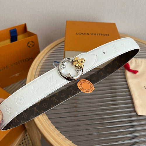 Louis Vuitton Flowergram Round 30mm Reversible Belt White Brown Empreinte Calfskin