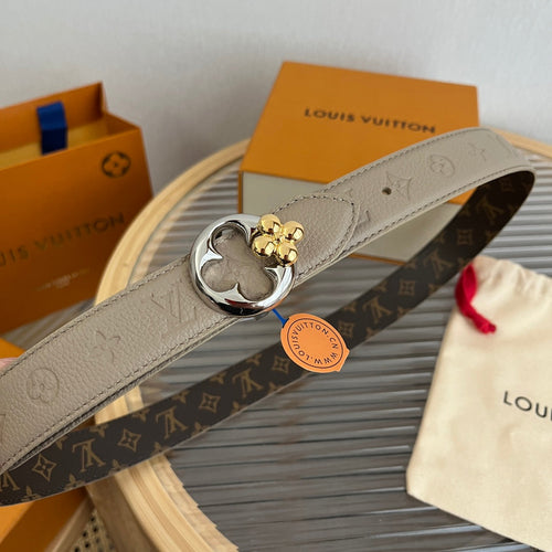 Louis Vuitton Flowergram Round 30mm Reversible Belt Grey Brown Empreinte Calfskin