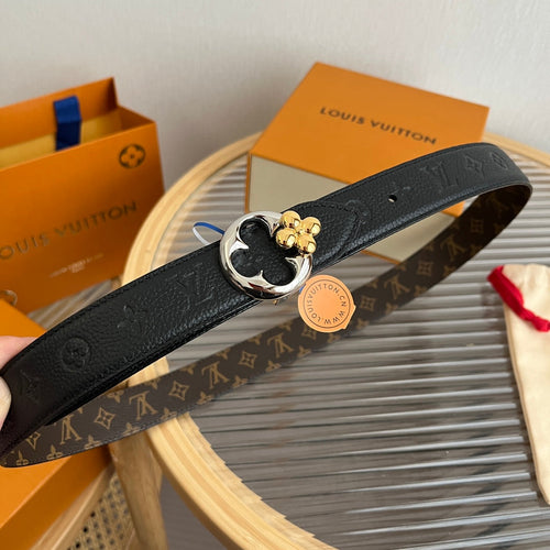 Louis Vuitton Flowergram Round 30mm Reversible Belt Black Brown Empreinte Calfskin
