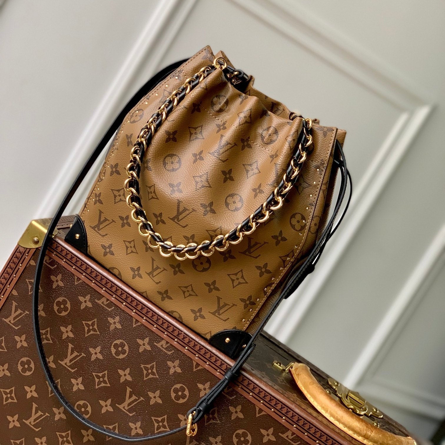 Louis Vuitton NOÉ TRUNK 23 IN BROWN MONOGRAM REVERSE CANVAS GOLD HARDWARE